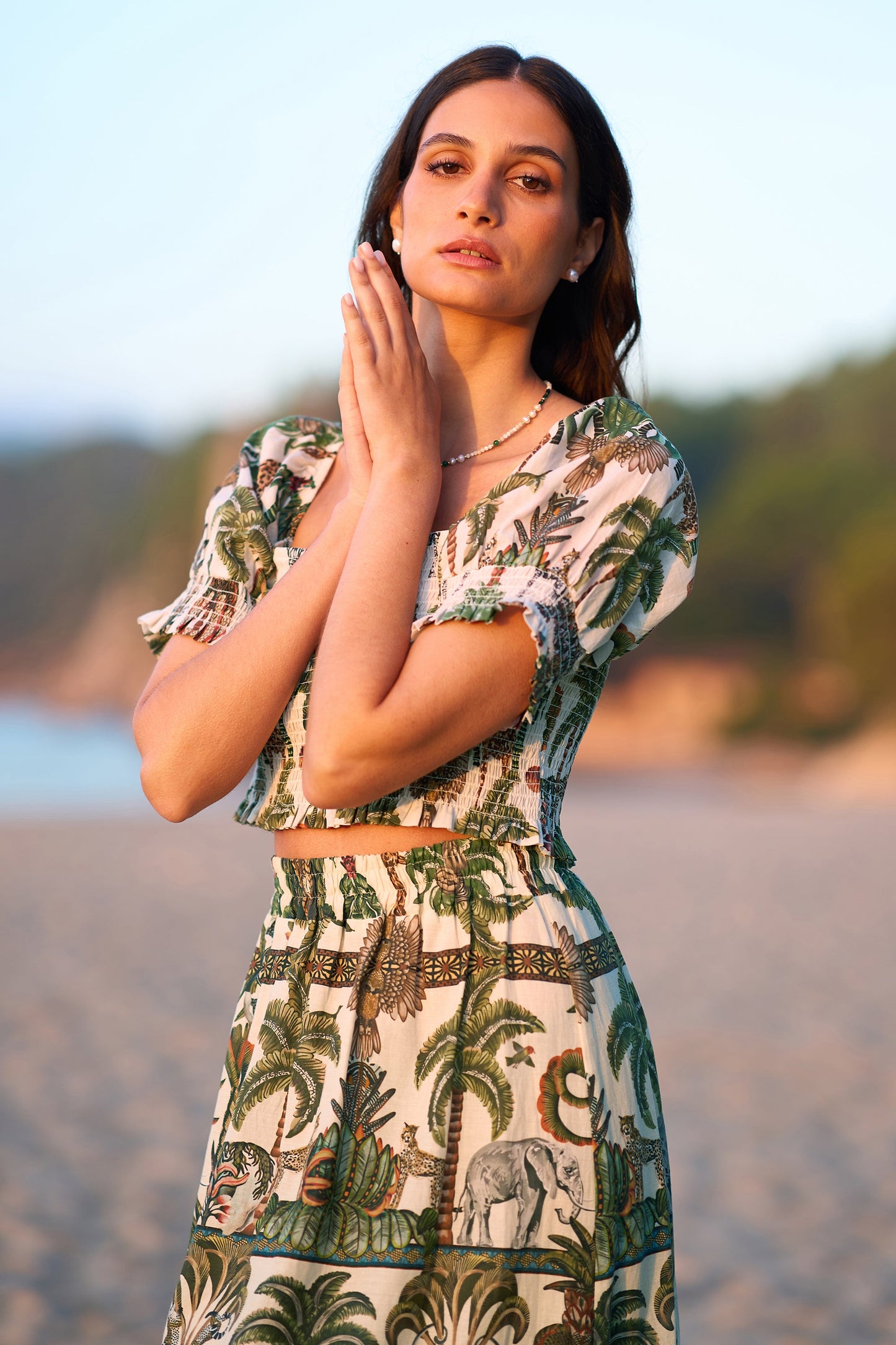 Yumi White Cotton Voile Safari Ruched Crop Top - SHAWONÉ