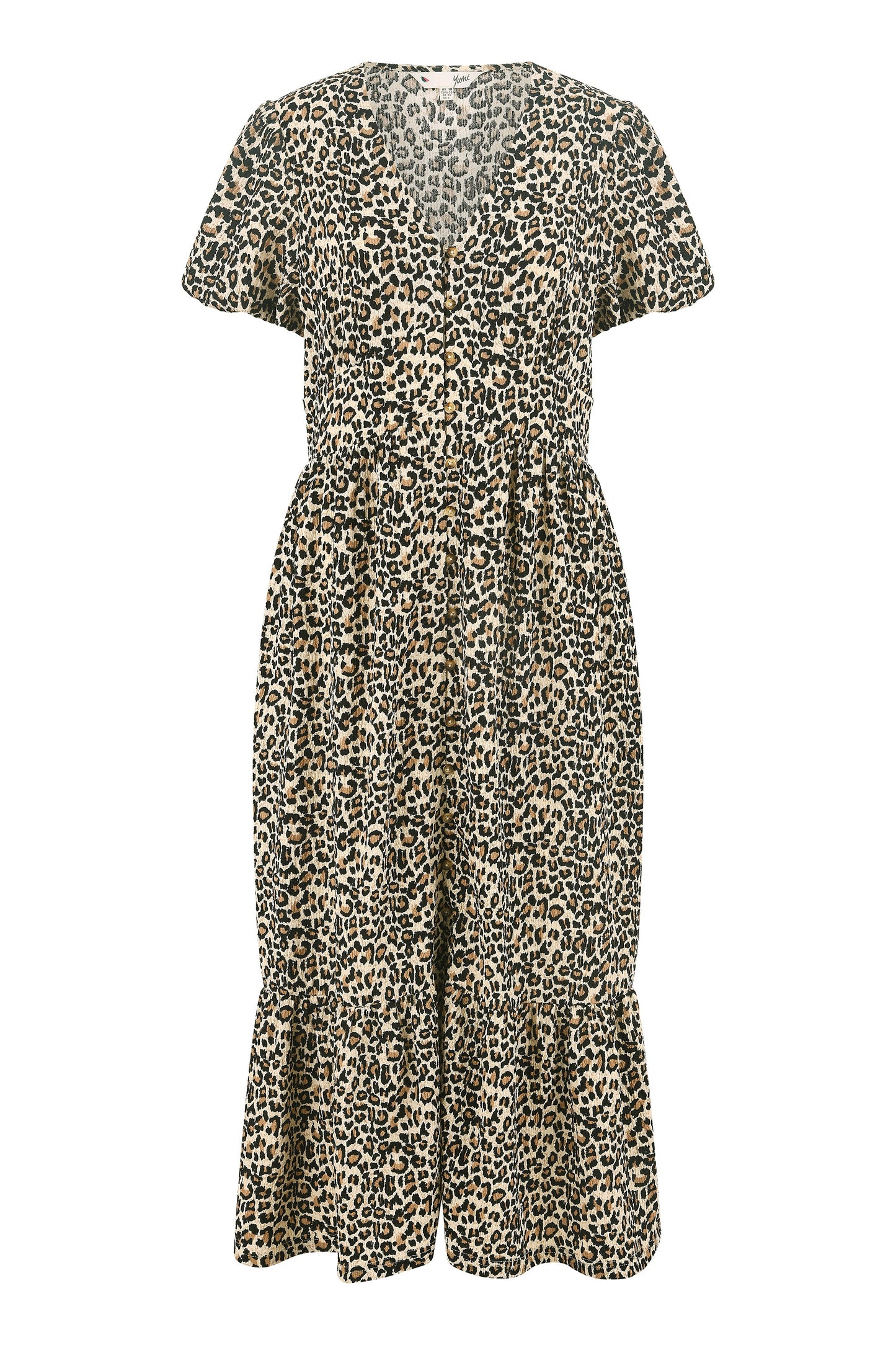 Yumi Brown Leopard Print Pleated Button Through Midi Dress