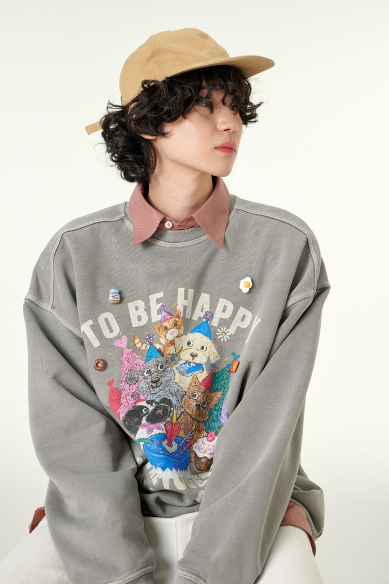 [CLOUD CAKE] Men's Fashion Pigment Double-Layer Fabric Printed Sweatshirt