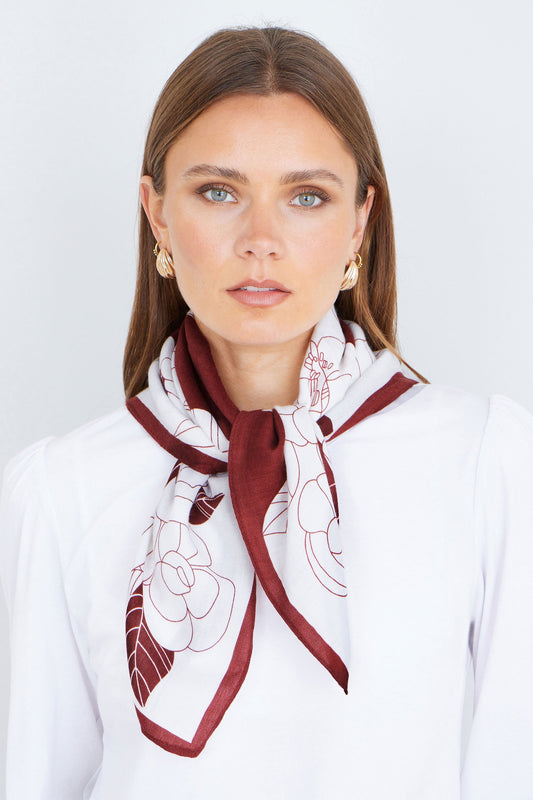 Yumi Brown Viscose Floral Scarf - SHAWONÉ