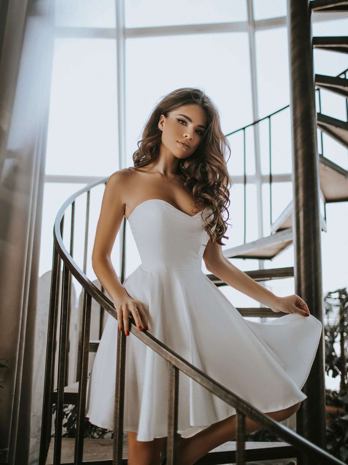 Short white formal dress with circle skirt short wedding dress