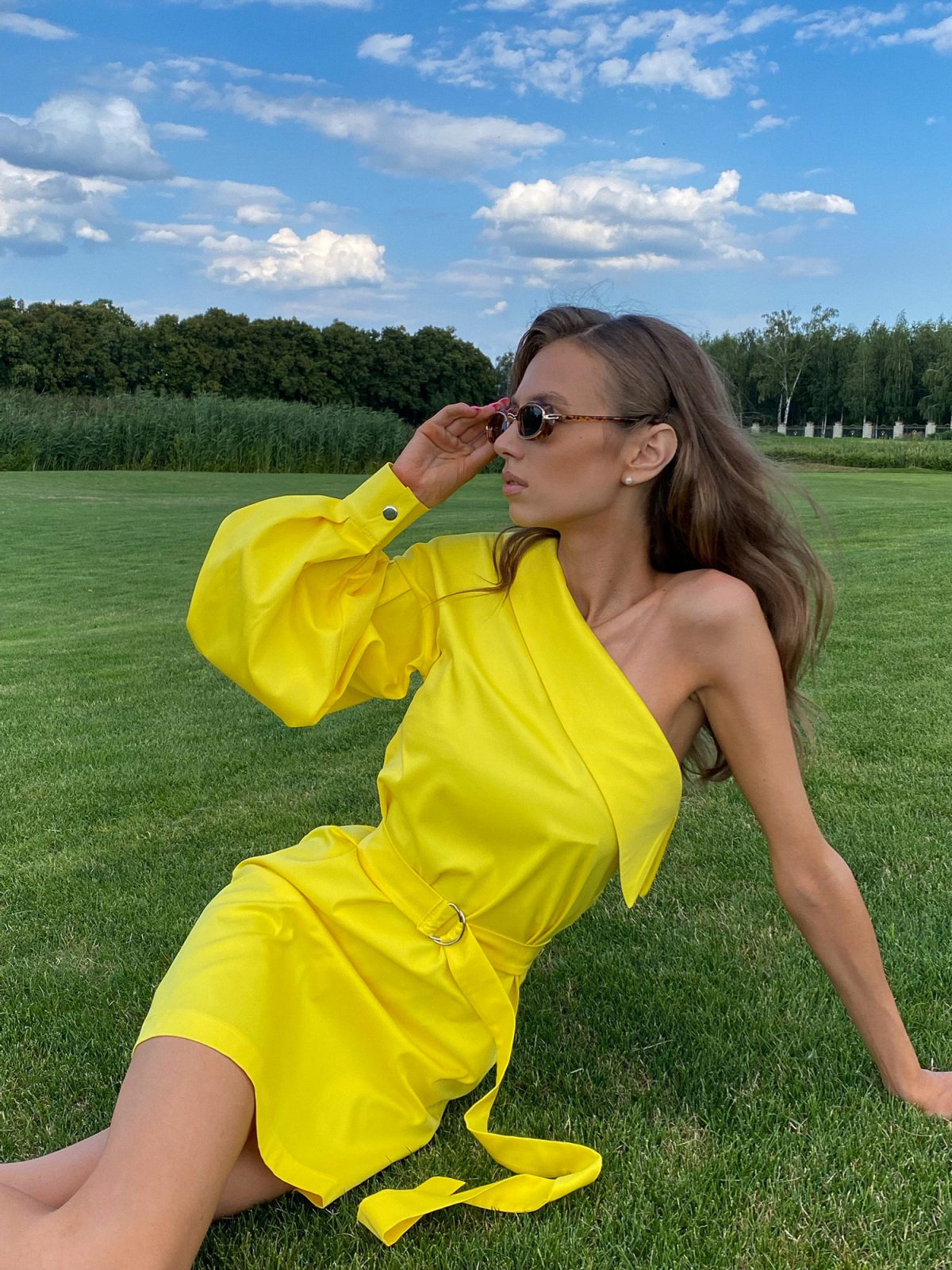 Sunlight Muse – Trendy Yellow, Black One-Shoulder Dress | Wedding Guest & Vacation Style - SHAWONÉ