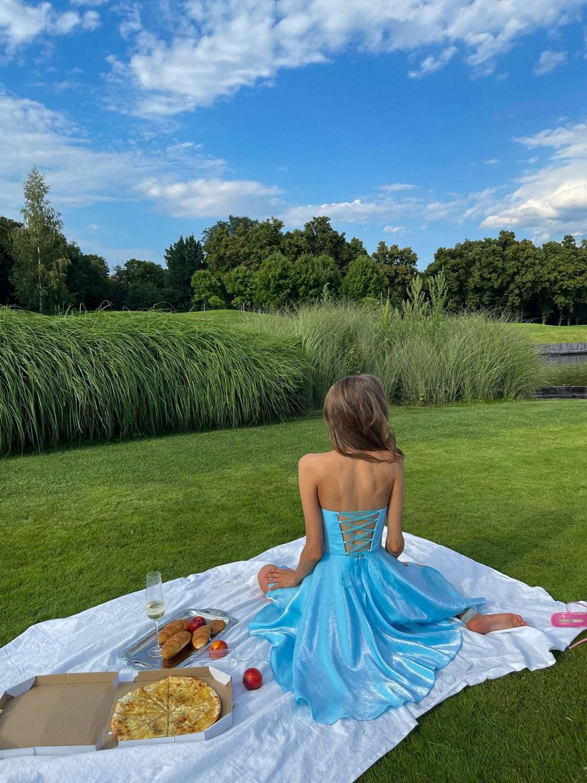 Chic Shoulder Bliss Short Dress with Circle Skirt and Corset Detail - SHAWONÉ