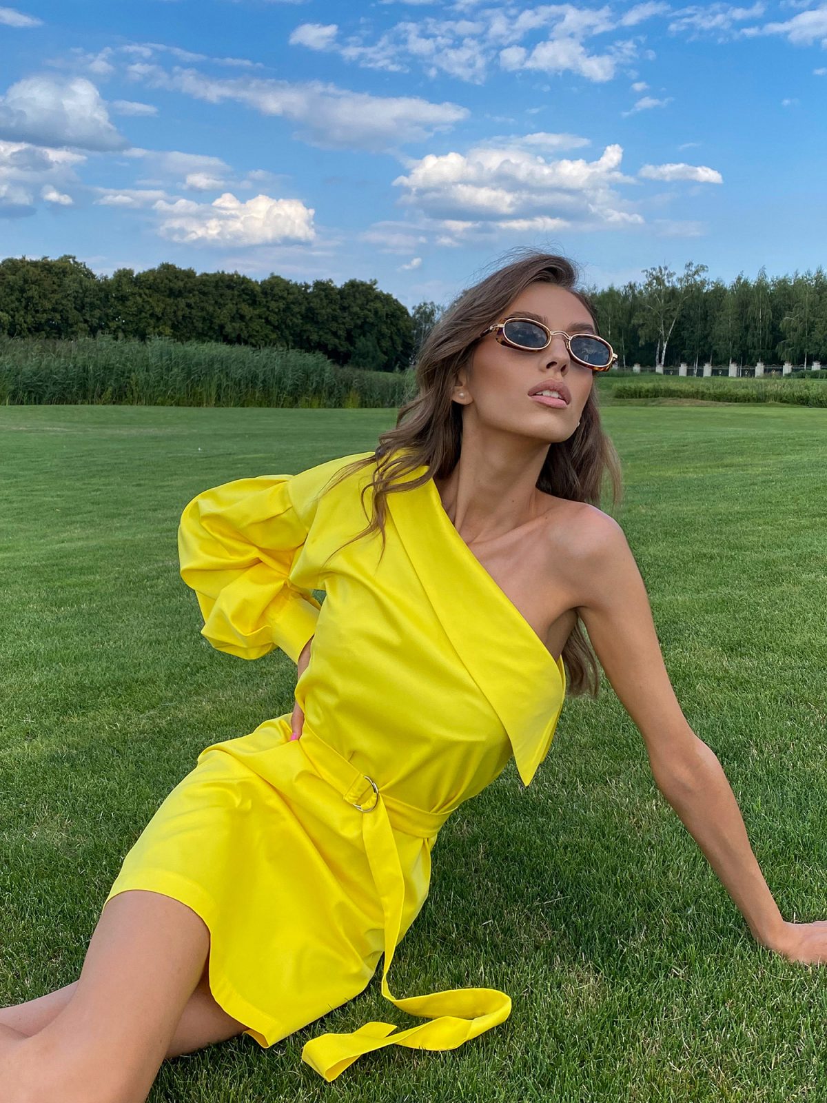 Sunlight Muse – Trendy Yellow, Black One-Shoulder Dress | Wedding Guest & Vacation Style - SHAWONÉ