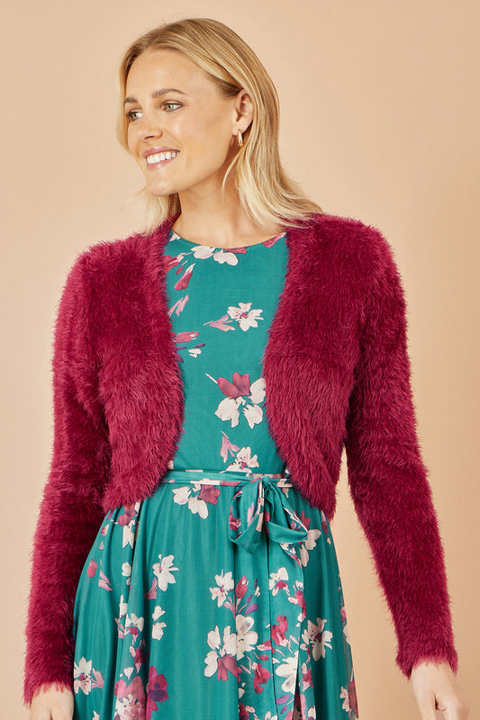 Yumi Burgundy Eyelash Knit Bolero - SHAWONÉ