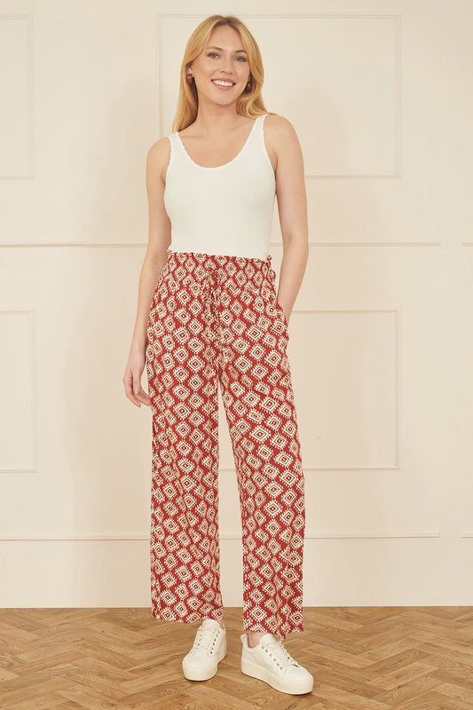 Yumi Red Geo Print Relaxed Fit Trousers - SHAWONÉ