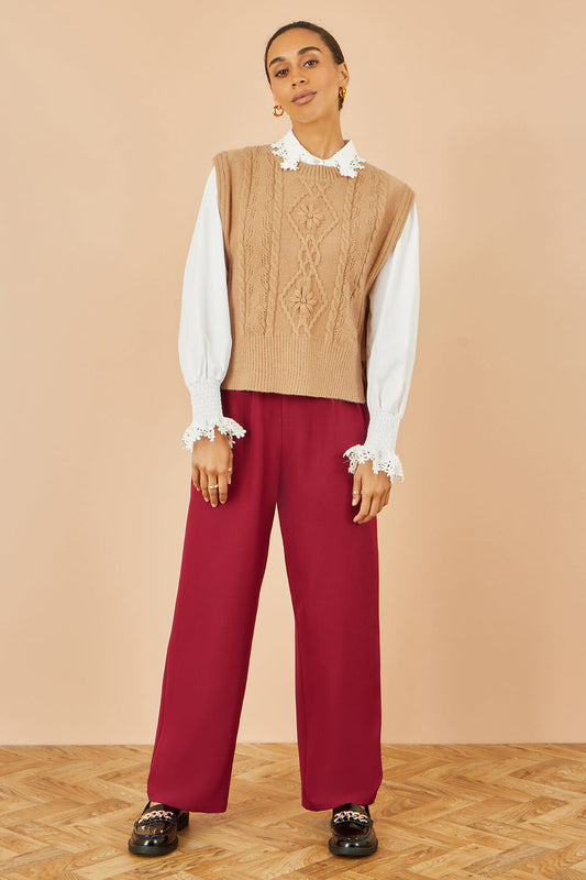 Yumi Burgundy Wide Leg Trousers - SHAWONÉ