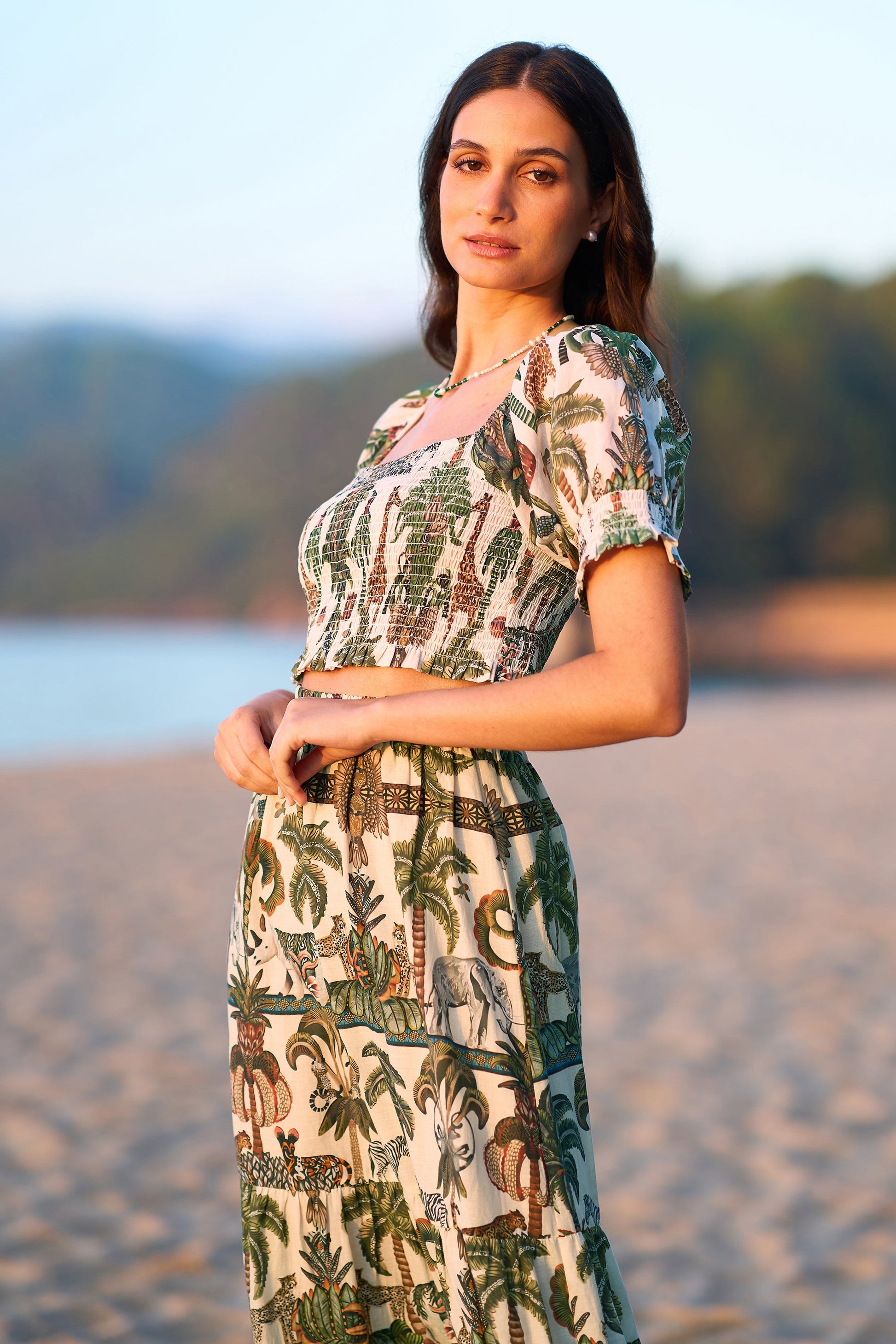 Yumi White Cotton Voile Safari Ruched Crop Top - SHAWONÉ