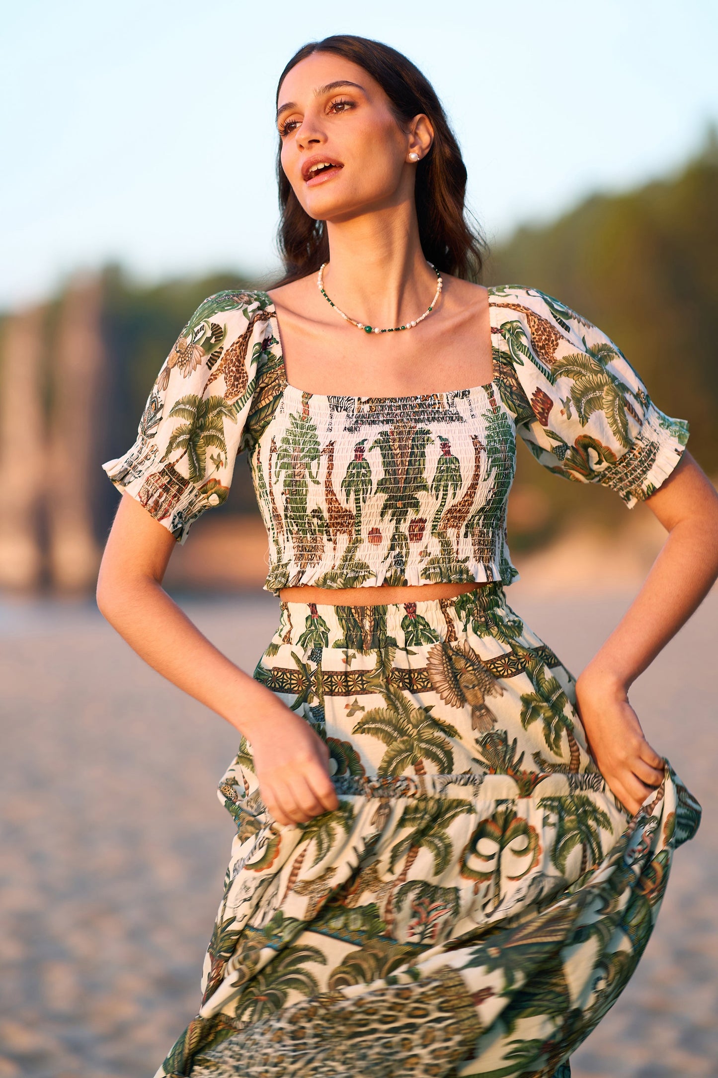 Yumi White Cotton Voile Safari Ruched Crop Top - SHAWONÉ