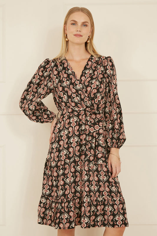 Yumi Black Ikat Long Sleeve Skater Dress - SHAWONÉ