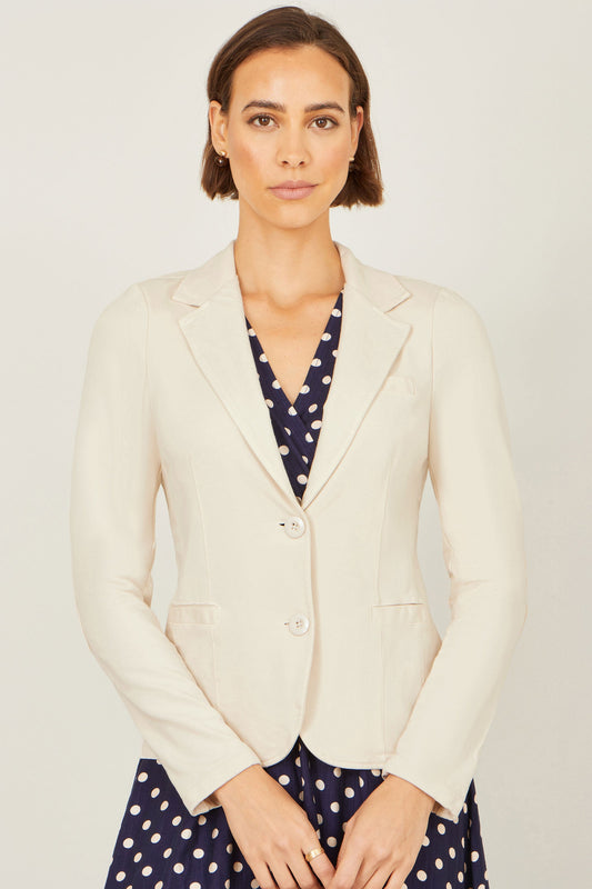 Yumi Beige Stretch Cotton Blazer - SHAWONÉ