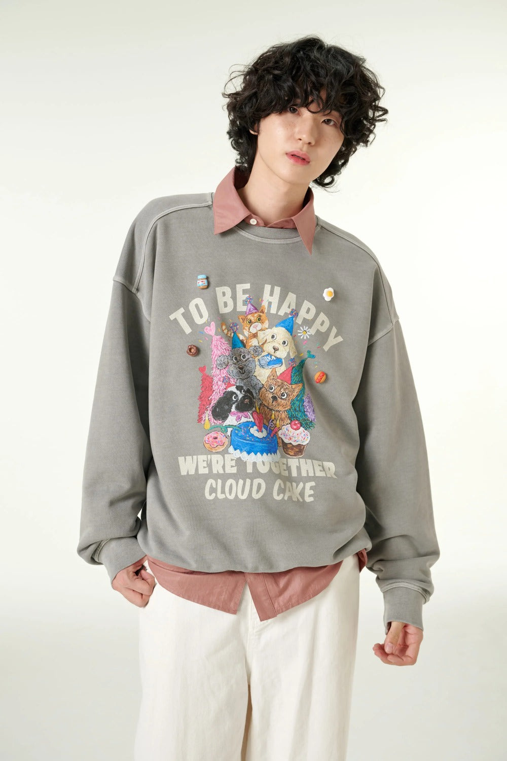 [CLOUD CAKE] Men's Fashion Pigment Double-Layer Fabric Printed Sweatshirt