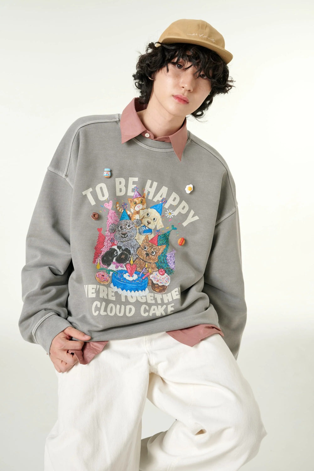 [CLOUD CAKE] Men's Fashion Pigment Double-Layer Fabric Printed Sweatshirt