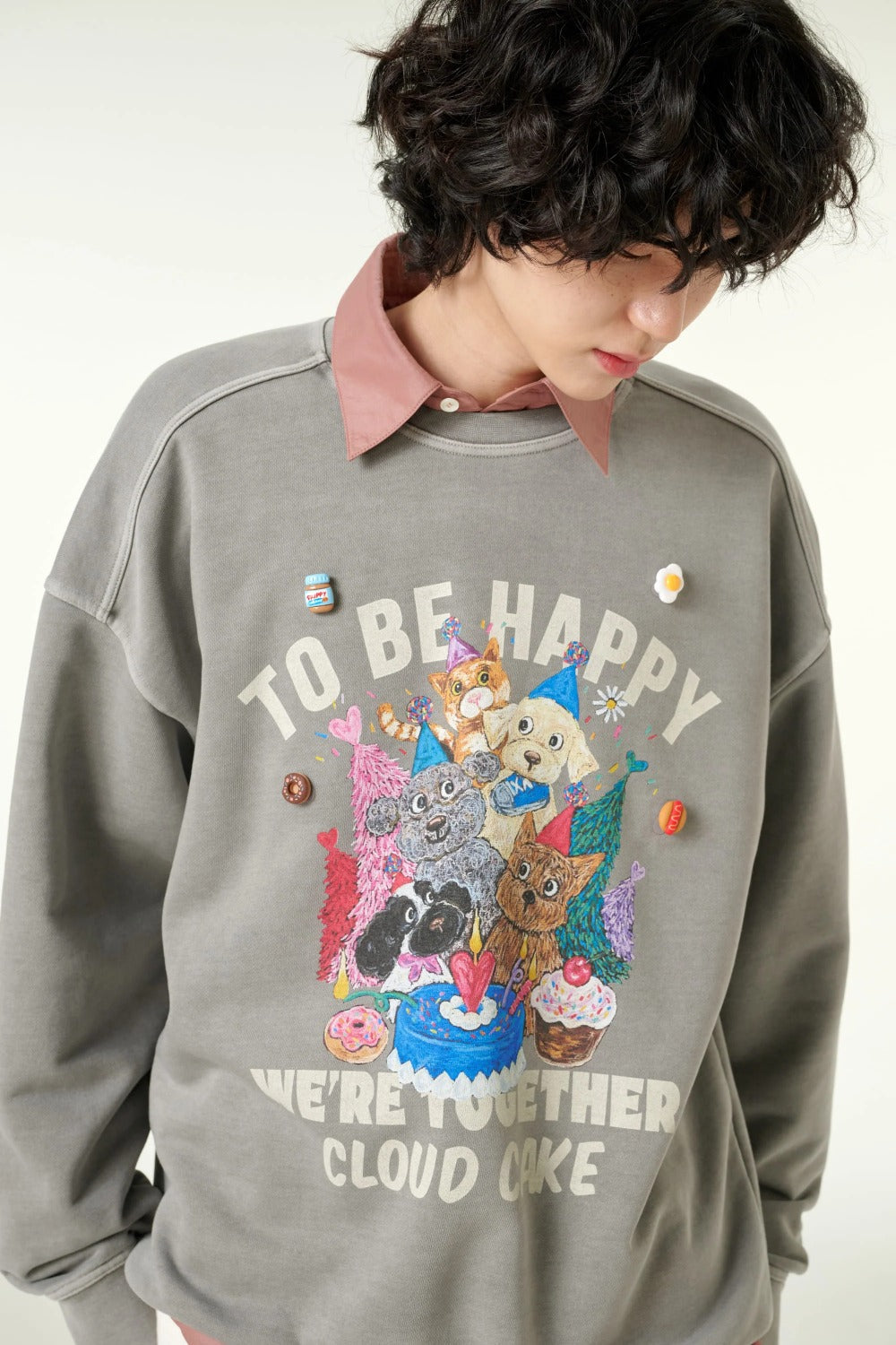 [CLOUD CAKE] Men's Fashion Pigment Double-Layer Fabric Printed Sweatshirt