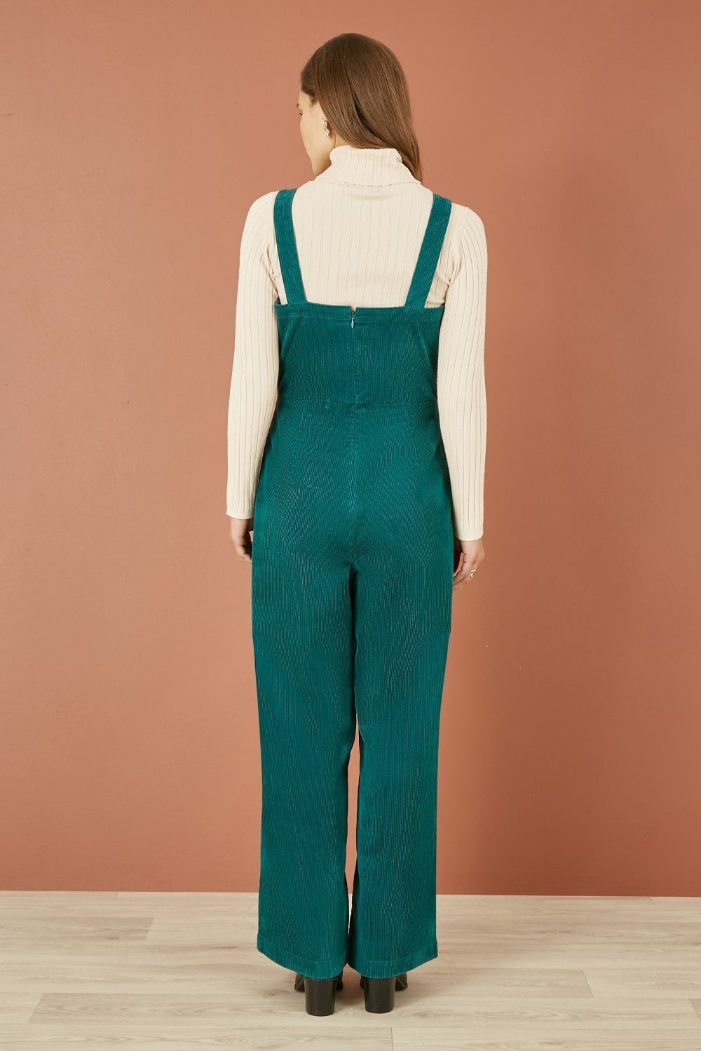Yumi Teal Cord Stretch Dungaree Style Jumpsuit - SHAWONÉ