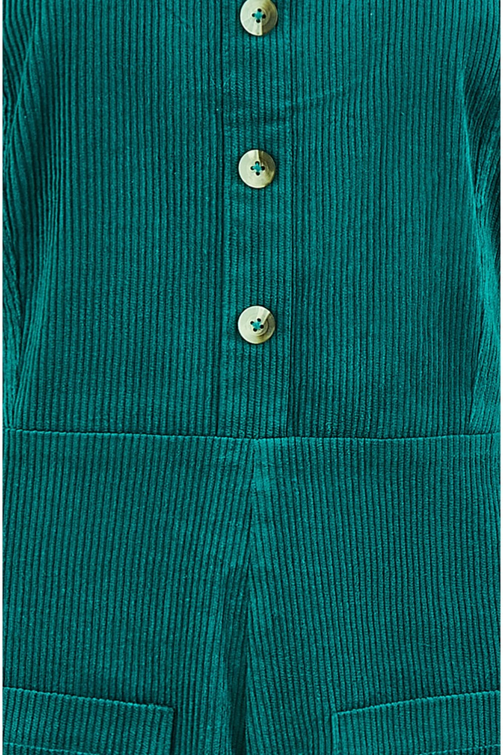 Yumi Teal Cord Stretch Dungaree Style Jumpsuit - SHAWONÉ
